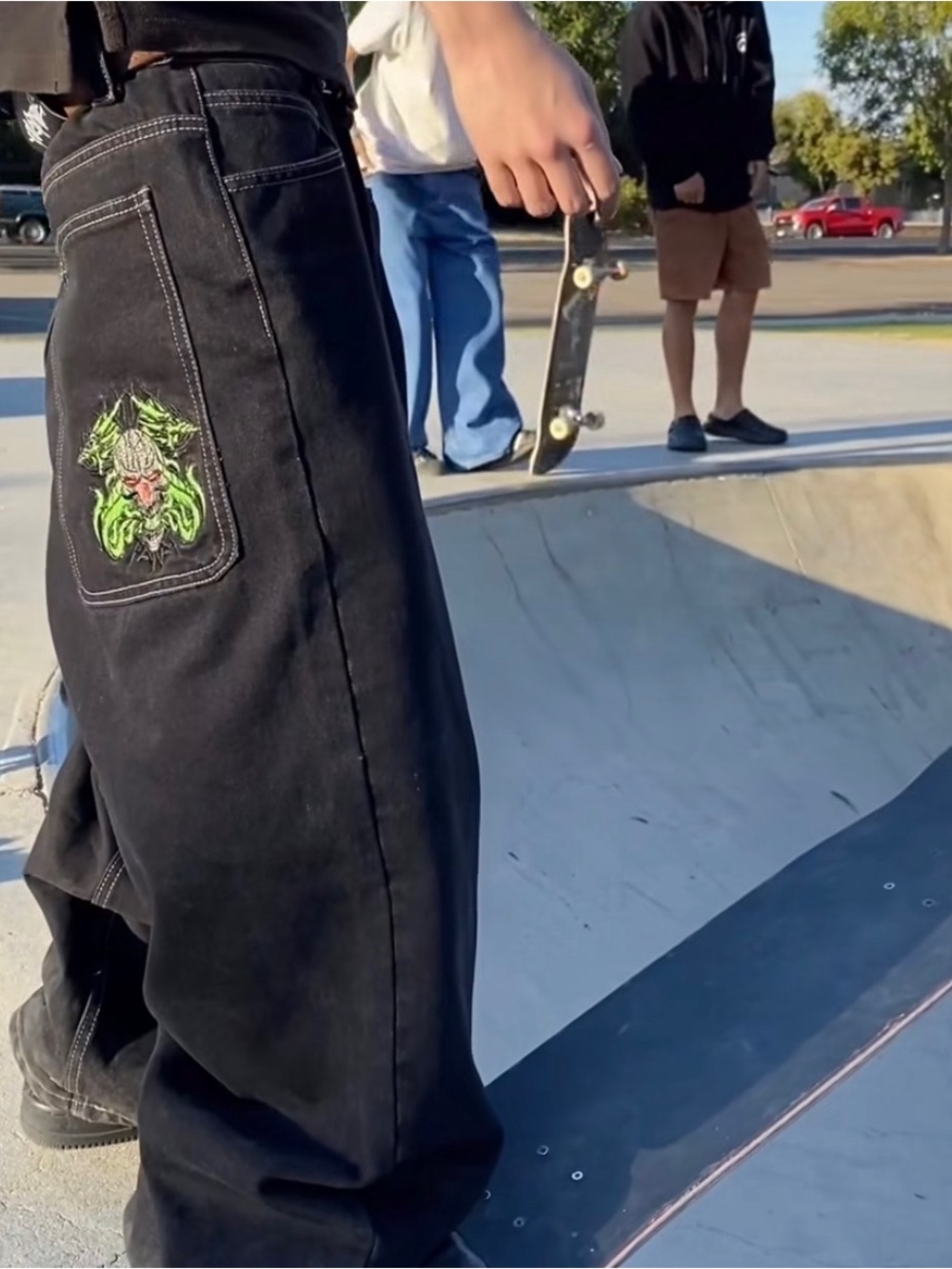 Overdrive Black Men's Skate Jeans with Embroidered Patch